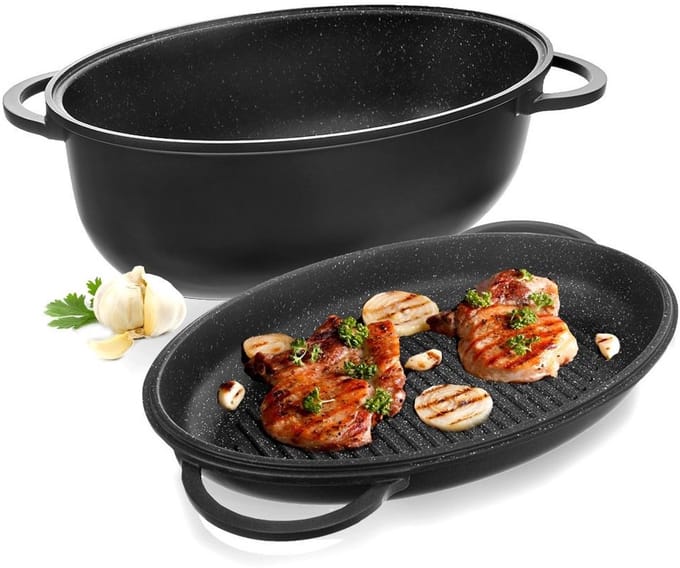 Orion Grande - Granieten Braadpan - 10L - Grilldeksel - Aluminiummengsel