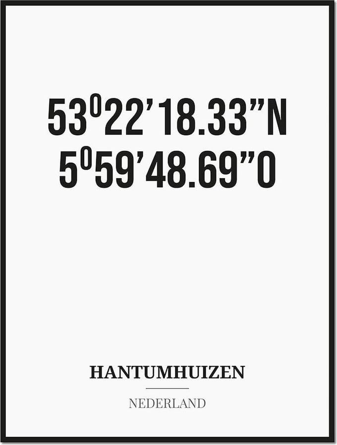Poster/kaart HANTUMHUIZEN met coördinaten