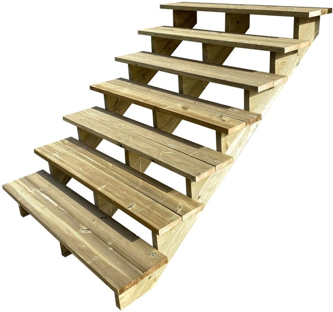 BERLIN Houten Buitentrap - 7 Open Treden 122 cm Hoog - 160 cm Breed