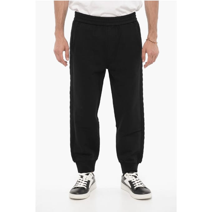 Effen joggingbroek met wollen zijbanden in zwart