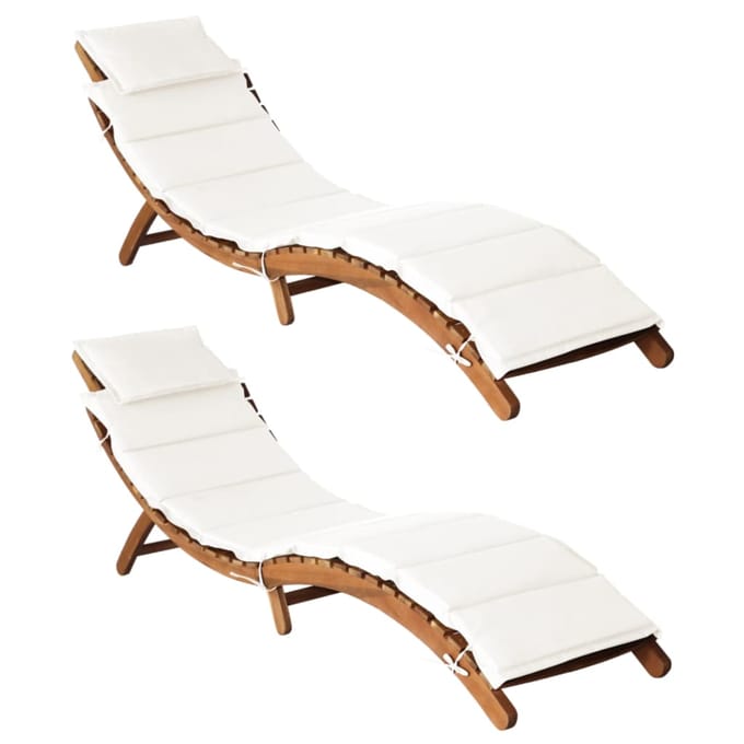 vidaXL - Ligstoelen - met - kussens - 2 - st - massief - acaciahout - crèmewit