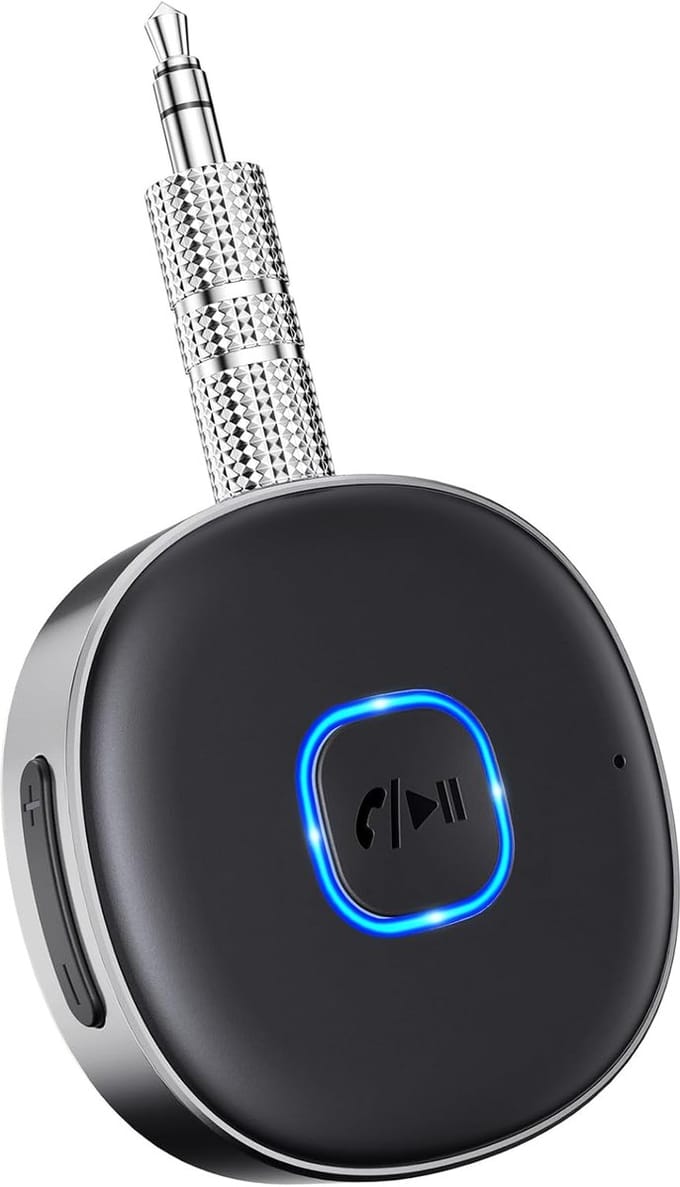 Bluetooth AUX-Adapter voor Auto, mini Bluetooth 5.3-Ontvanger voor Thuisstereo/Luidspreker/Bedrade Hoofdtelefoon, Bluetooth-Autoadapter, Handsfree Bellen, Dubbele Verbinding, 16 uur Speeltijd