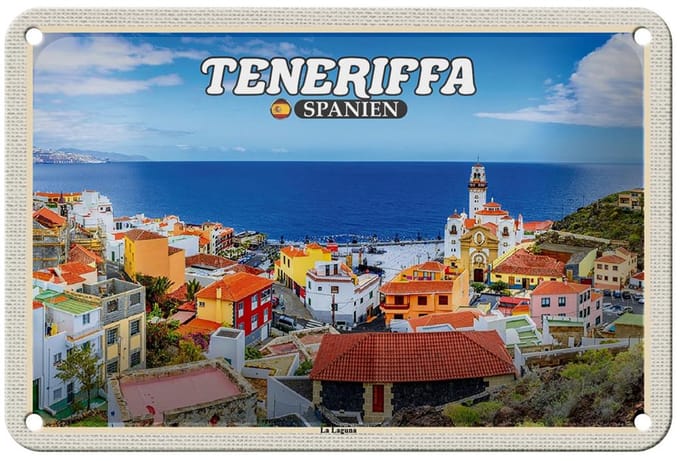 Blechschild Reise 18x12cm Teneriffa Spanien La Laguna Meer Stadt