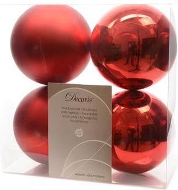 Decoris kerstballen - 4 stuks - kunststof - 10cm