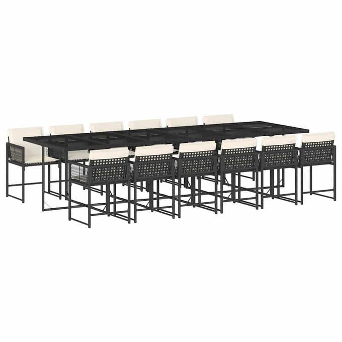 vidaXL - 13-delige - Tuinset - met - kussens - poly - rattan - zwart