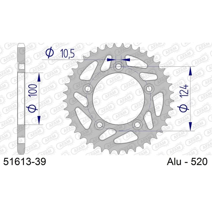 Aluminium tandwiel achter Afam 520 39 dents