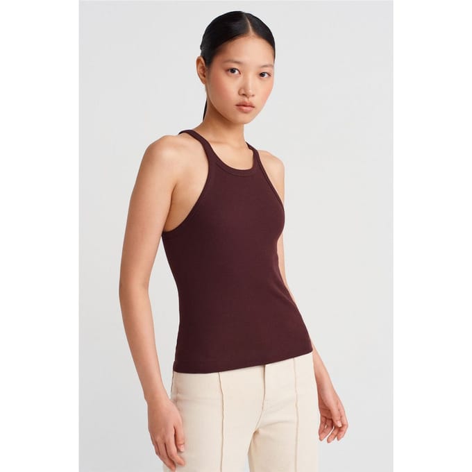 Geribbelde Katoenen Mouwloze Cami Blouse