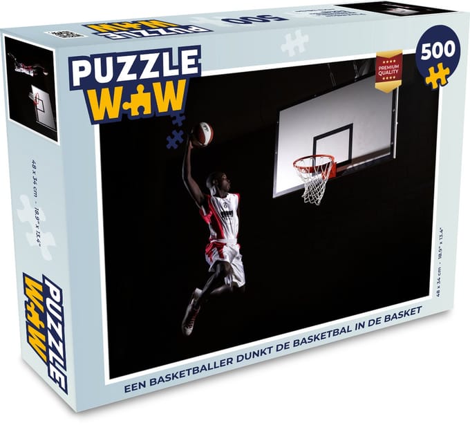 Puzzel Een basketballer dunkt de basketbal in de basket - Legpuzzel - Puzzel 500 stukjes