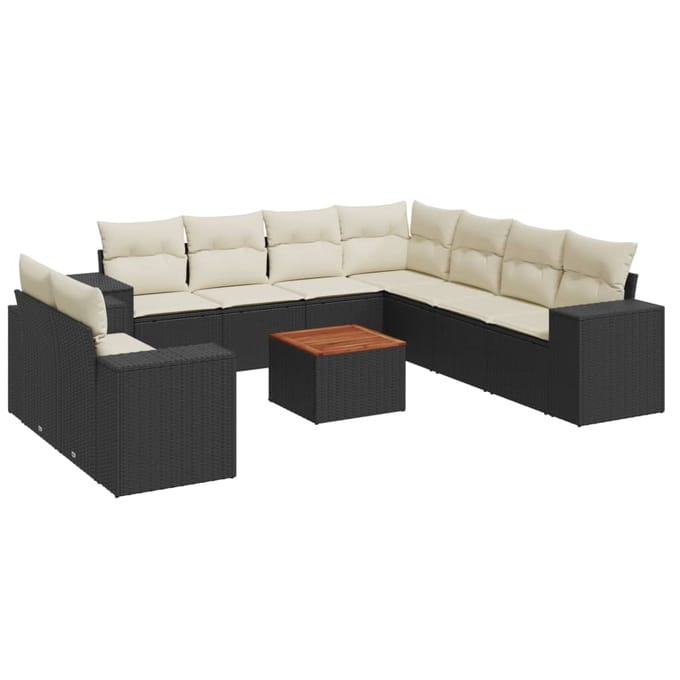 vidaXL - 10-delige - Loungeset - met - kussens - poly - rattan - zwart