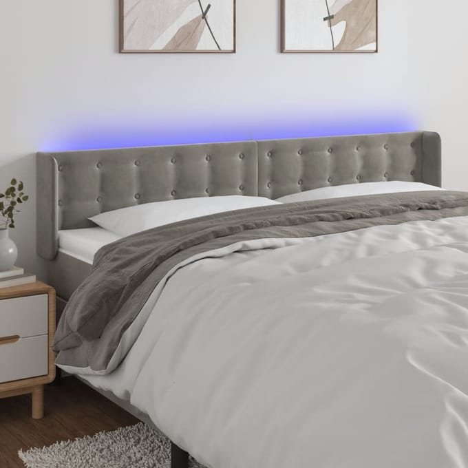 vidaXL - Hoofdbord - LED - 163x16x78/88 - cm - fluweel - lichtgrijs