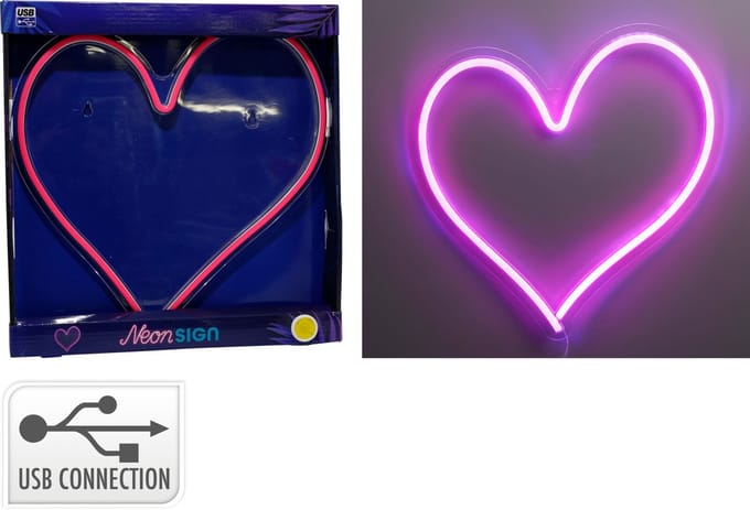 Koopman hart neon lamp decoratie 34x32cm LED verlichting.
