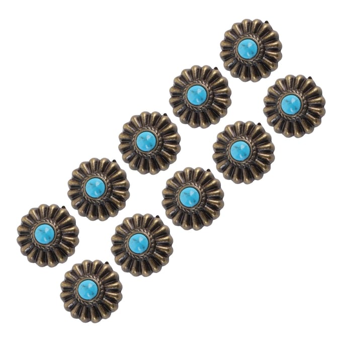 10 Sets Knopen met Schroefrug 16,5 mm Brons Bloemvormig Blauw Turkoois Conchos met 4,5 mm PH Schroeven gray