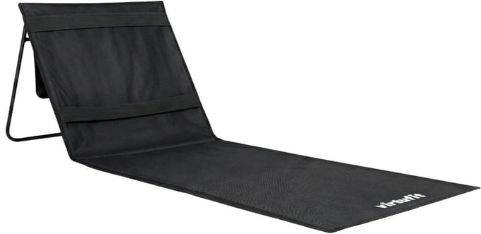 VirtuFit Strandmat met Rugleuning - Zwart - 166 cm - Verstelbare Rugleuning - Eenvoudig Opvouwbaar & Draagbaar