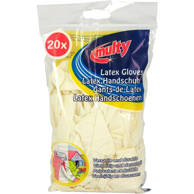 Huishoudhandschoenen latex  20-pack multy