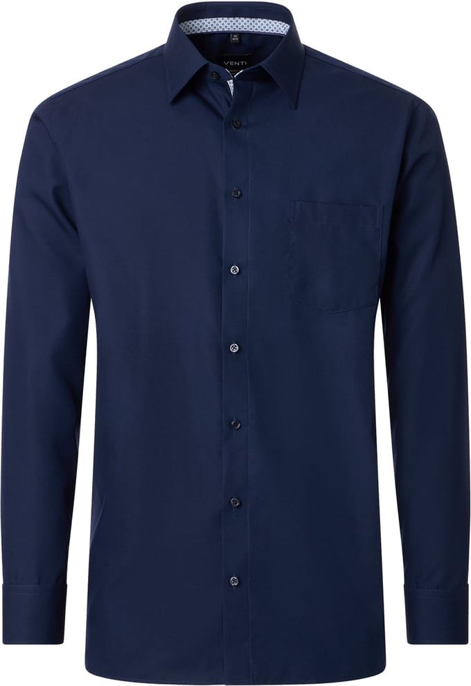 VENTI CASA MODA comfort fit overhemd - structuur - donkerblauw - Strijkvrij - Boordmaat: 44