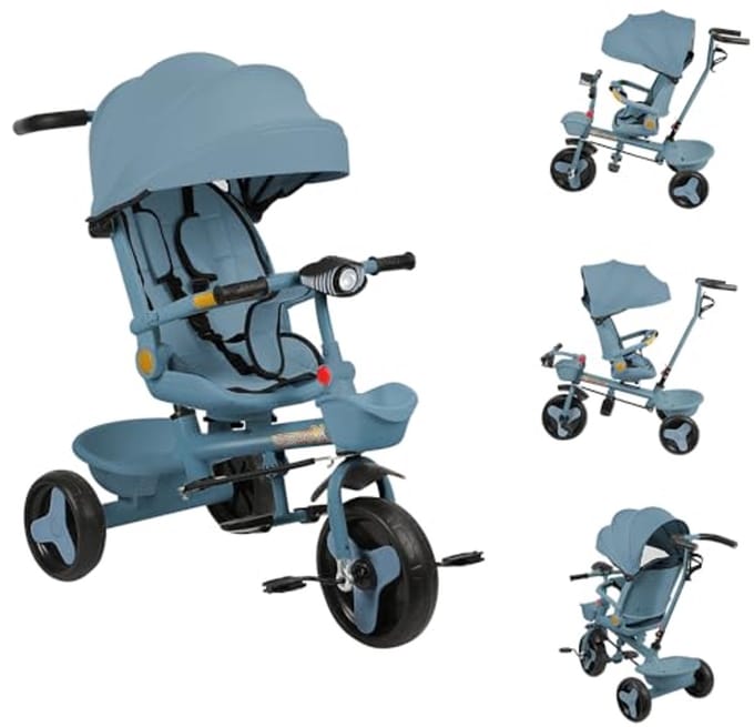 Schaalbare Driewieler voor Baby's - 4-in-1 Loopfiets met Omkeerbaar Zitje en Inklapbaar Zonnescherm