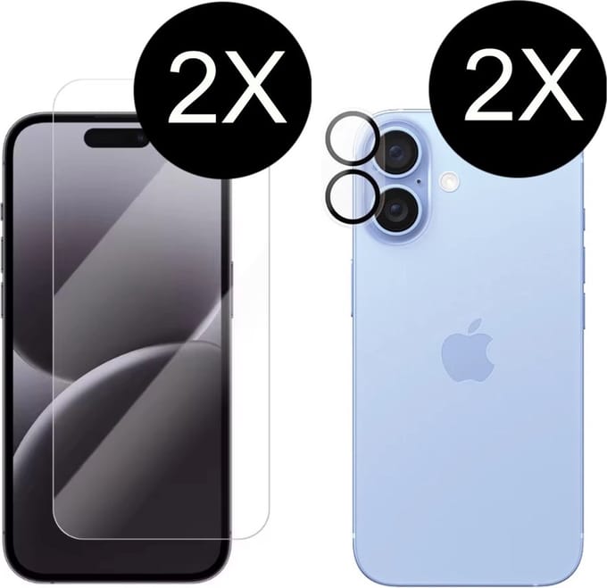 2 Stuks Screenprotector en 2 Stuks Camera Glas Protector Geschikt voor iPhone 16 Plus - Tempered Glass