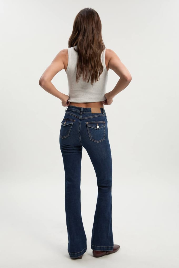 boohoo Dames Midden taille Y2K Bootcut jeans | Indigo | Maat: 36