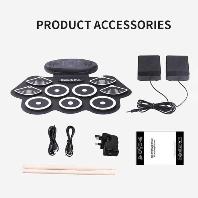 Ensemble de batterie électronique Portable à 9 tampons, enroulable en Silicone, avec 2 haut-parleurs stéréo intégrés US Plug