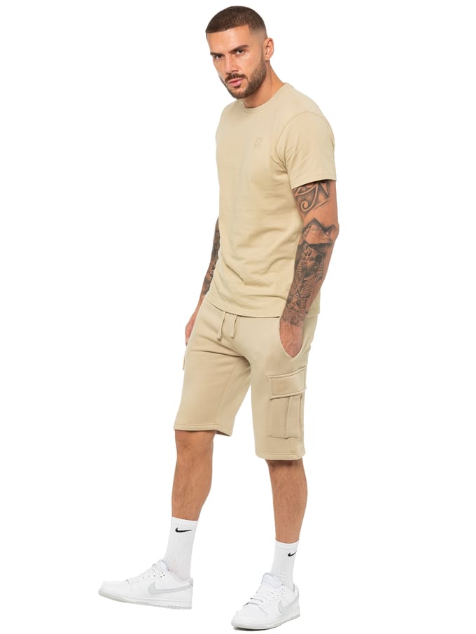 Enzo | Heren T-shirt Trainingspak Met Korte Broek Set- Stone