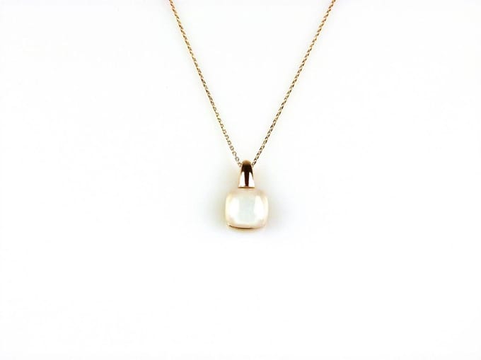 model Caprice ketting in zilver roze verguld met hanger lichtblauwe steen