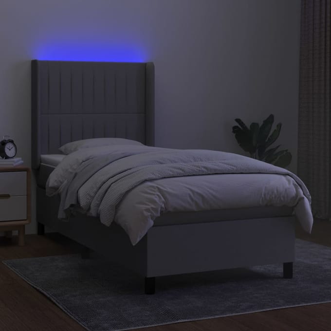 vidaXL - Boxspring - met - matras - en - LED - stof - lichtgrijs - 80x200 - cm