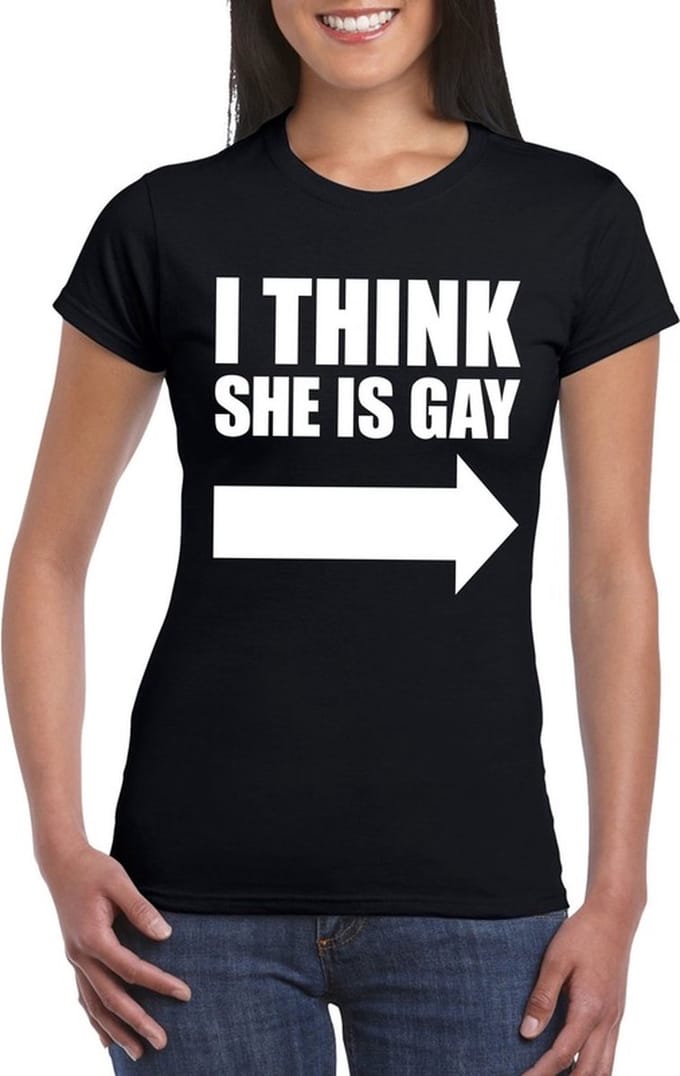 Zwart I think she is gay t-shirt voor dames S