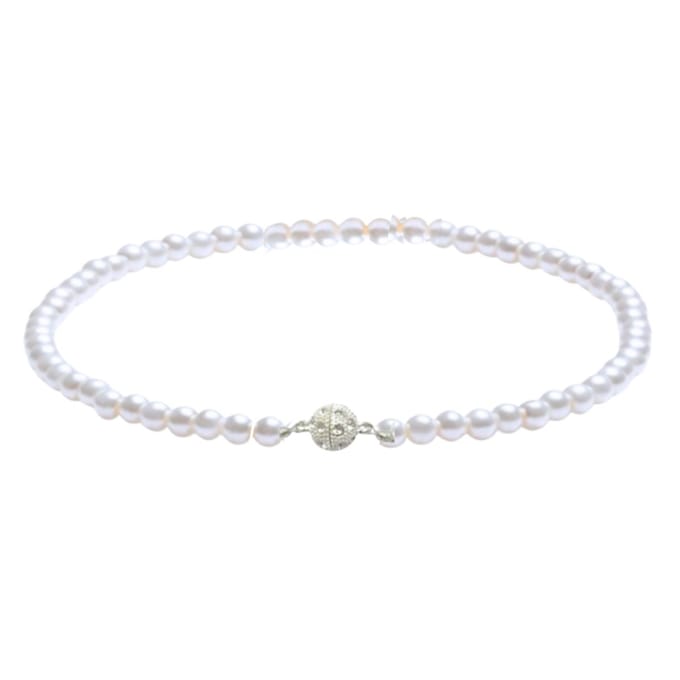Magneet parelketting -8 mm-wit- strass- 45 cm -synthetische parel - Charme Bijoux