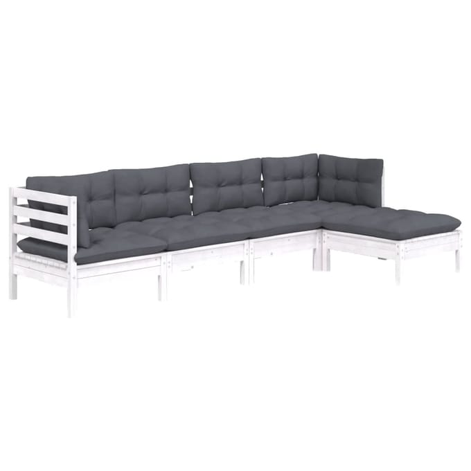 vidaXL - 5-delige - Loungeset - met - kussens - grenenhout - wit