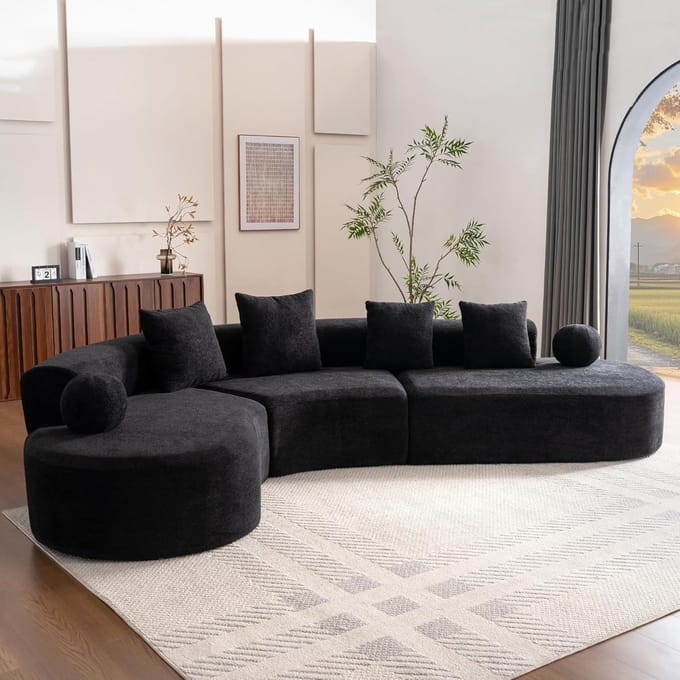 XXL Cloud Corner Sofa 327 cm L Shape - Floor Large Sofa without Assembly Extra Deep and Soft, Modern Lounge Sofa for Living Room, 5 Seaters, Black-5S