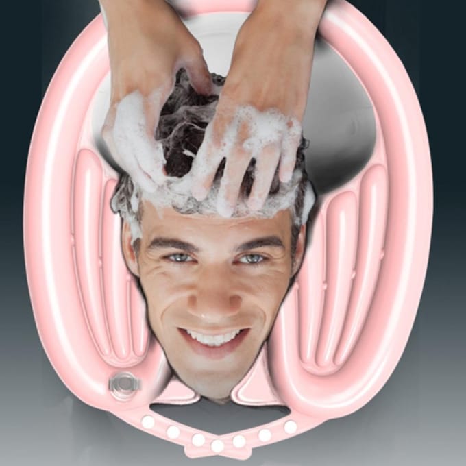 Draagbare Opblaasbare Haarwasbak Ingebouwde Opblaasbare Hoofdsteun Hoofd omhoog Haar Shampoo Bak gray
