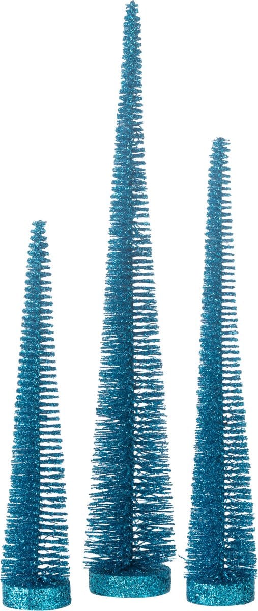 J-Line decoratie Kerstboom Glitter - kunststof - blauw - doos van 3