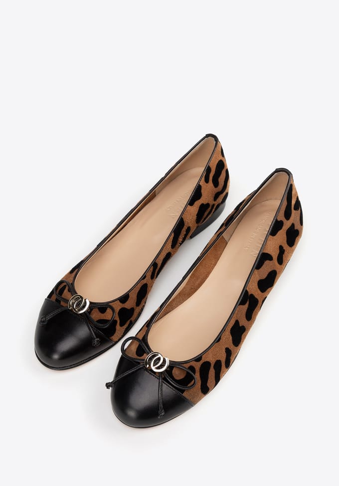 Wittchen Dames luipaardprint ballerina's van echt leer, bruin en zwart