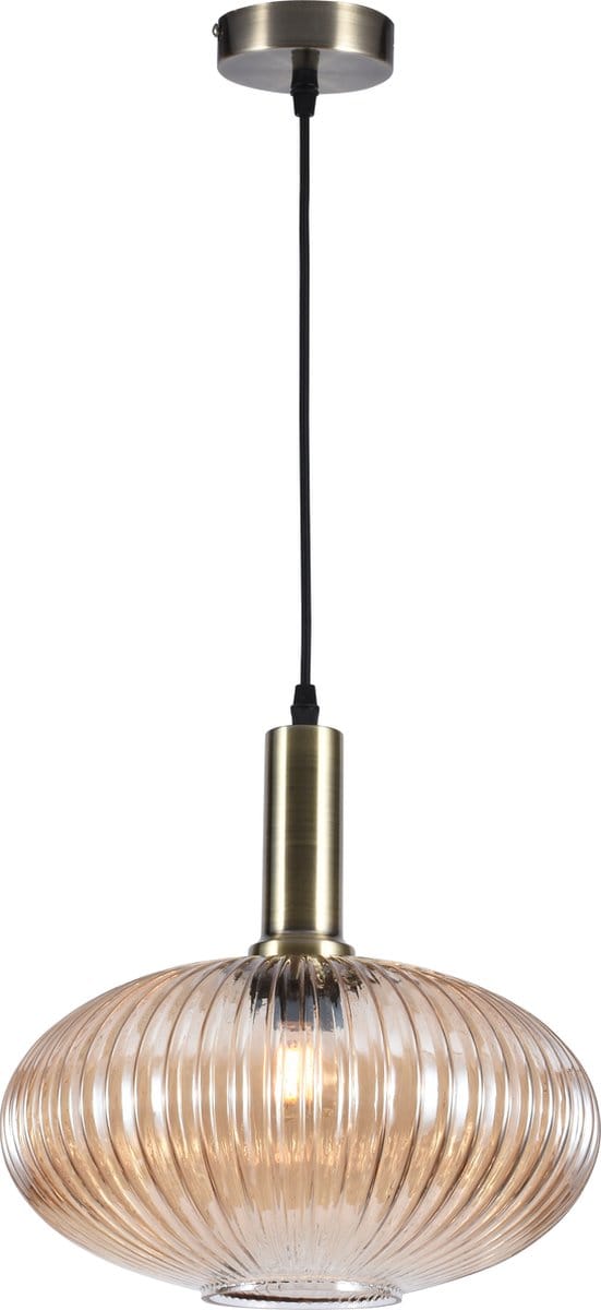 Olucia - CHARLOIS - Hanglamp - Amber / Goud - Vorm: Ovaal