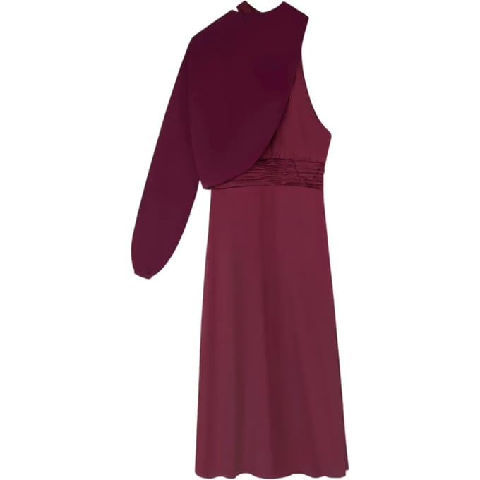 Lange jurk met asymmetrische cape van mousseline voor dames Silbon