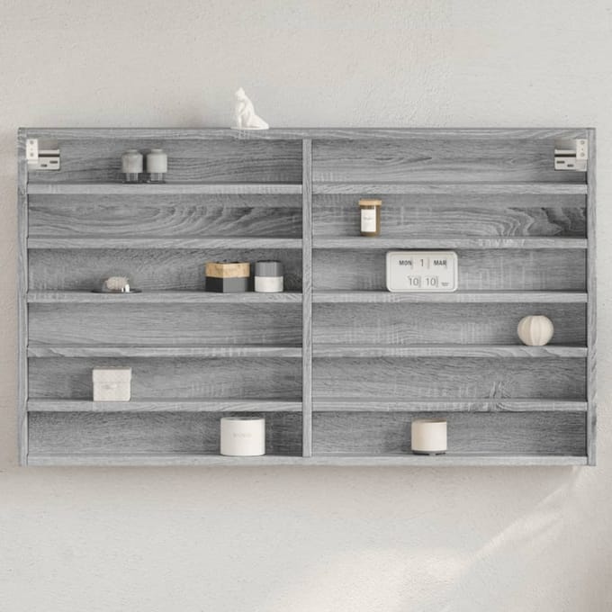 vidaXL - Vitrinekast - 100x8,5x58 - cm - bewerkt - hout - grijs - sonoma - eikenkleur