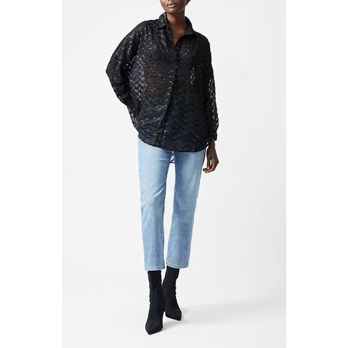 French Connection Lurex Georgette Ls Popover Black Taglia: 6 | Magliette intime Outlet | Donna | Nero