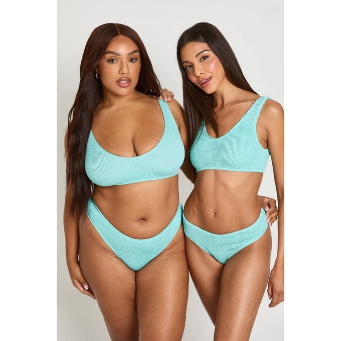 boohoo Dames Premium One Size Fits All Crinkle V-voorpand String Bikinibroekje | Aqua