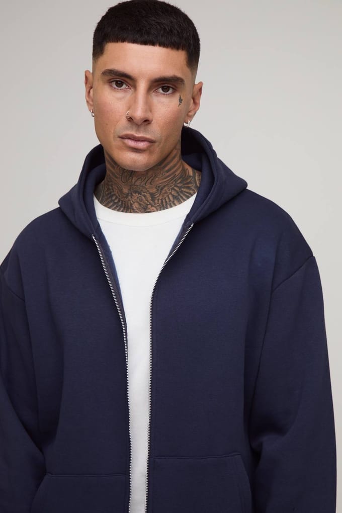 Lange Basic Oversized Hoodie met ritssluiting | Navy | Size XL