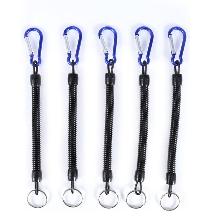 5 Stuks Elastisch Vis Touw Boot Lanyards Met Kampeer Karabijn Haak Gesp Veilig Slot Blauw blauw