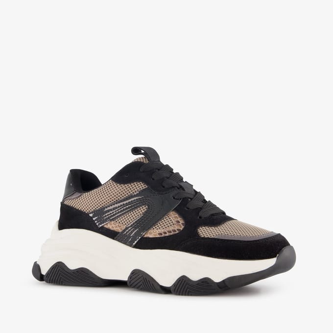 Blue Box dames dad sneakers zwart beige - Maat 39 - Uitneembare zool