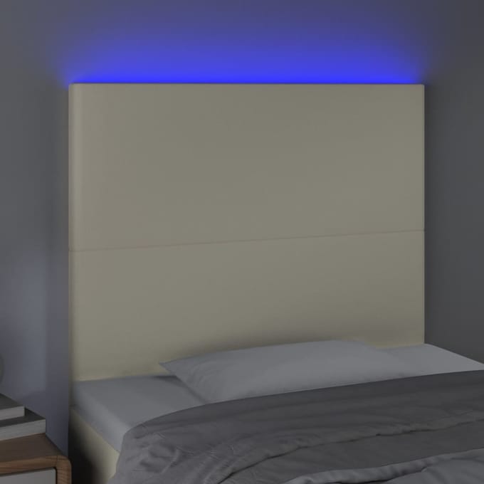 vidaXL - Hoofdbord - LED - 100x5x118/128 - cm - kunstleer - crèmekleurig