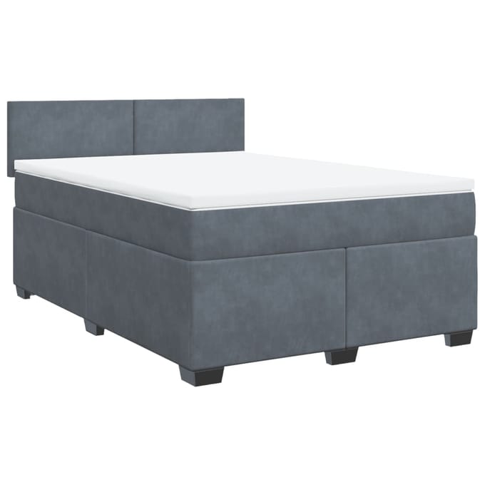 vidaXL - Boxspring - met - matras - fluweel - donkergrijs - 140x190 - cm