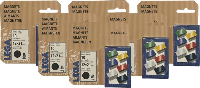 Lega Magneten 12x21mm zwart - 6 x 10 stuks