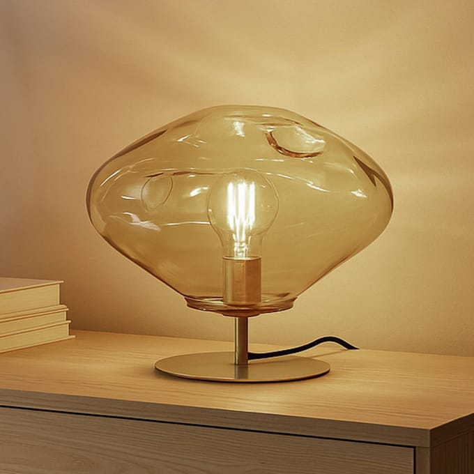 Lindby - Tafellamp - 1licht - Glas, ijzer - H: 27.5 cm - E27 - amber, messing