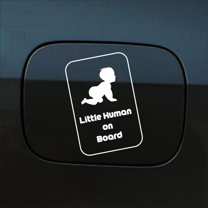 Bumpersticker - Little Human On Board - 15 X 10 - Wit