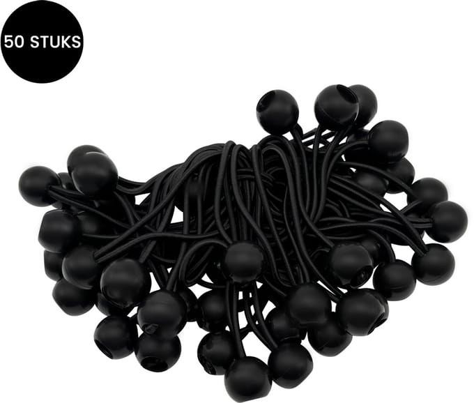 Purepeak Spanelastiek met Bal Set 50 Stuks - Zwart - Tentspanner - Spanrubbers - Elastiek Koord - 11-21 cm Rekbaarheid