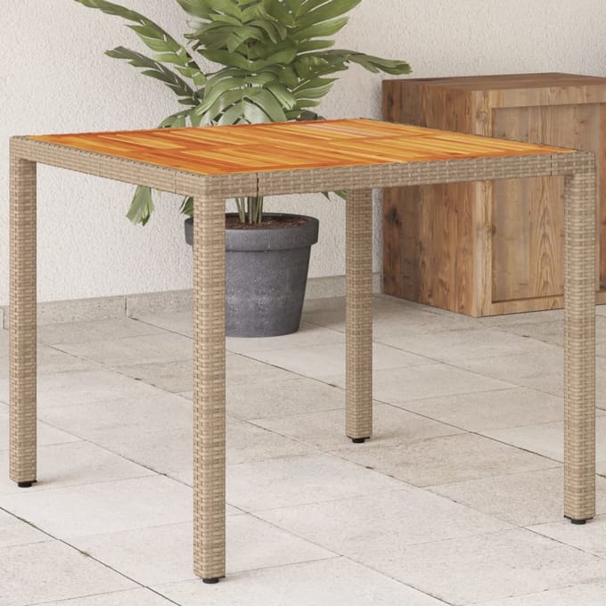 vidaXL - Tuintafel - 90x90x75 - cm - poly - rattan - en - acaciahout - beige