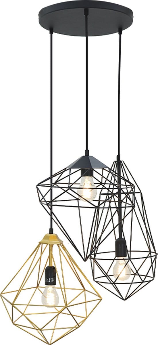 Olucia - NIDA - Hanglamp - Zwart / Messing - 3L - Vorm: Overig