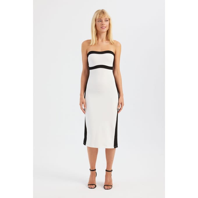 Blokgekleurde Strapless Midi-jurk